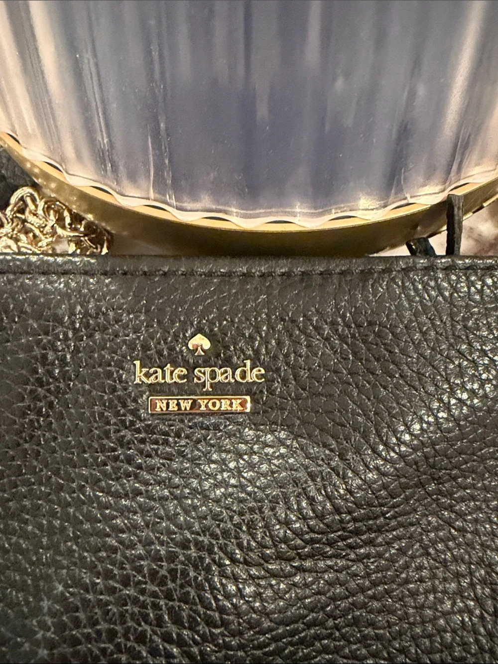 kate spade Black Pebbled Leather Chain Strap Crossbody